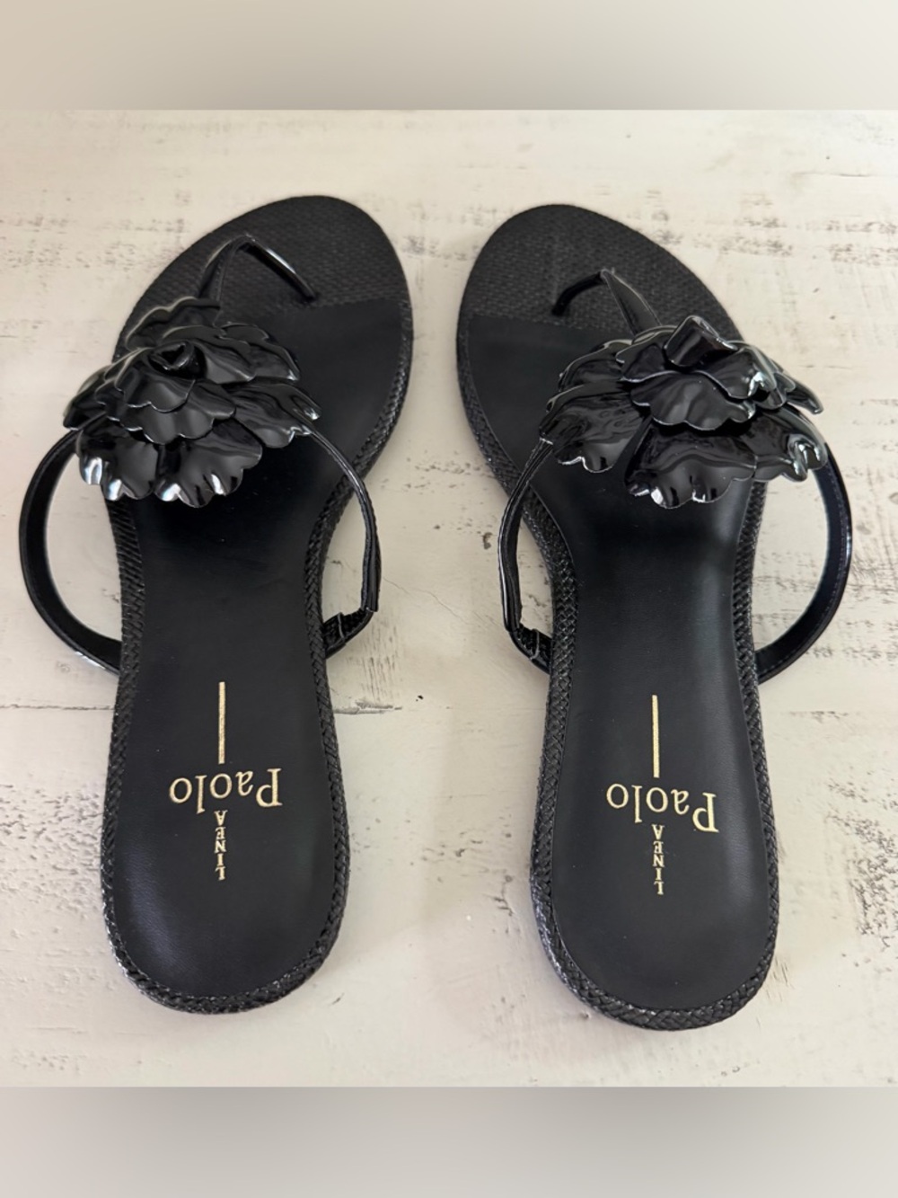 Paolo Black Gloss Floral Slide Sandals